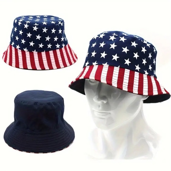 Reversible Red White & Blue Bucket Hat - Picture 3 of 5
